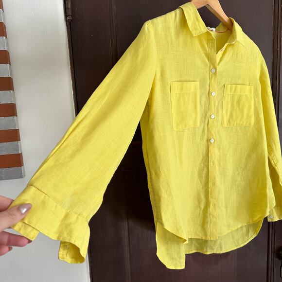 BODEN | Sienna Yellow Linen Button Front Blouse | Size 10 P - Picture 5 of 5